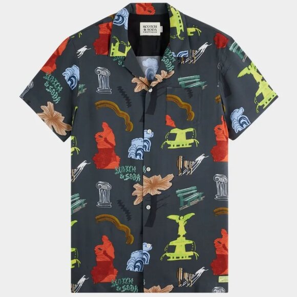 Scotch & Soda Men's Allover-Print Camp Shirt Size: M NWT - Picture 1 of 2